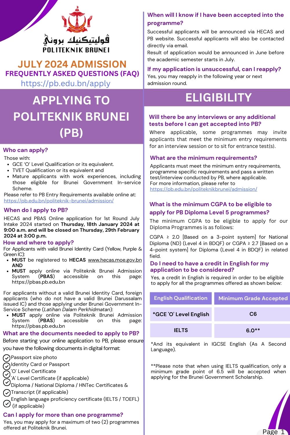 FAQs Politeknik Brunei